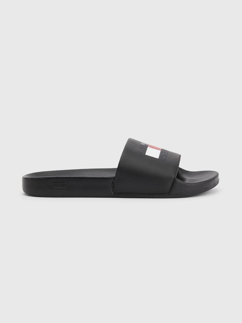 Férfi Tommy Hilfiger Flag Pool Slide Fekete | HU 1424ZUT